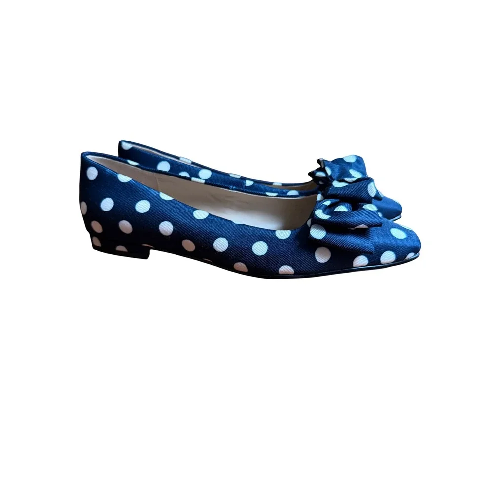 Boden Chisel Toe Navy White Polka Dot Bow Pointed Toe Flats A1946 40 - Picture 3 of 8